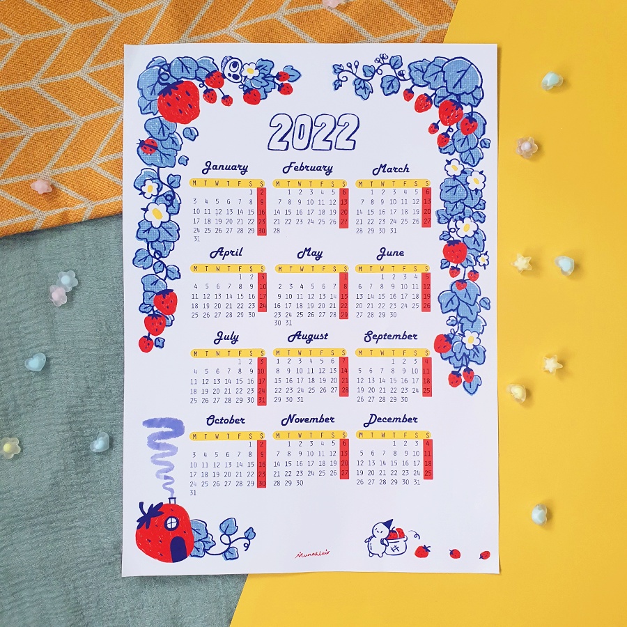 Munaklair Strawberry Garden 2022 Calendar Poster Aqa's Note